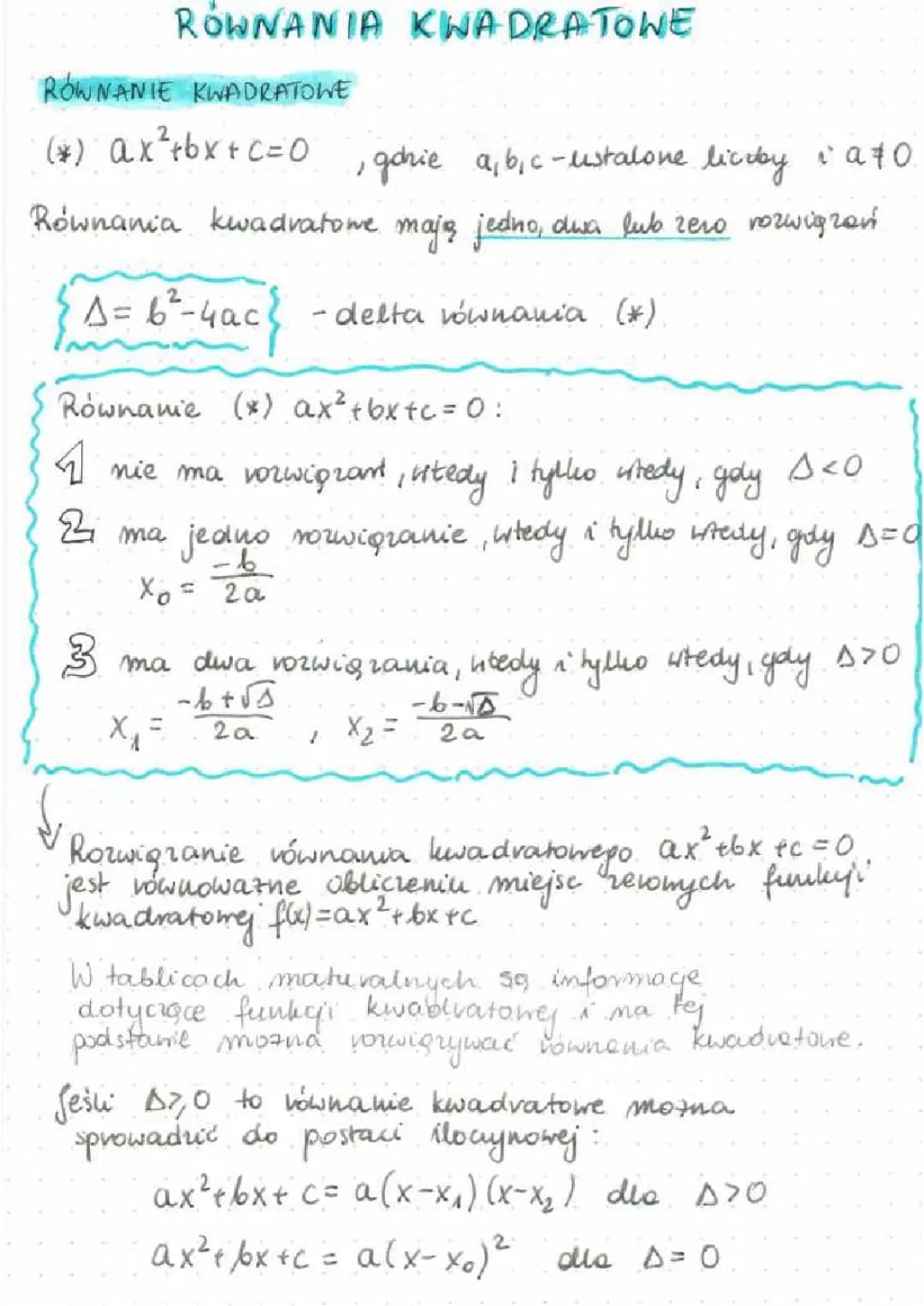 Równania kwadratowe - zadania, delta, wzory i PDF