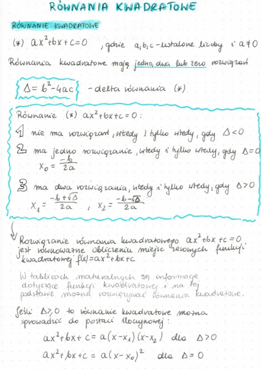 RÓWNANIA KWADRATOWE
RÓWNANIE KWADRATOWE
(*) Ax²+bx+c=0
gdzie a, b, c-listalone lic by ia +0.
Równania kwadratowe mają jedno, dwa lub zero ro