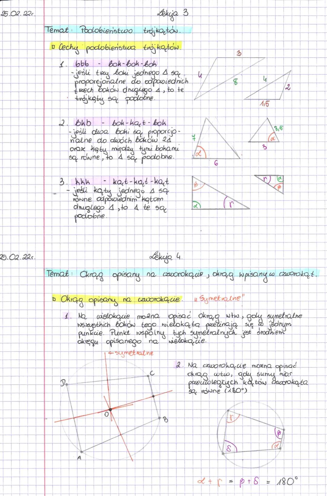 Cechy i skala podobieństwa trójkątów, zadania PDF, twierdzenie sinusów i cosinusów, okrąg wpisany i opisany