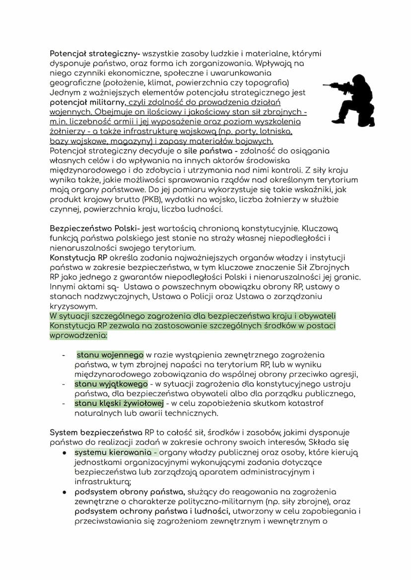 1.
Bezpieczenstwo panstwa
Bezpieczeństwo:
stan spokoju wynikający z braku zagrożeń i ryzyka utraty czegoś
cennego (np. zdrowia, dóbr materia