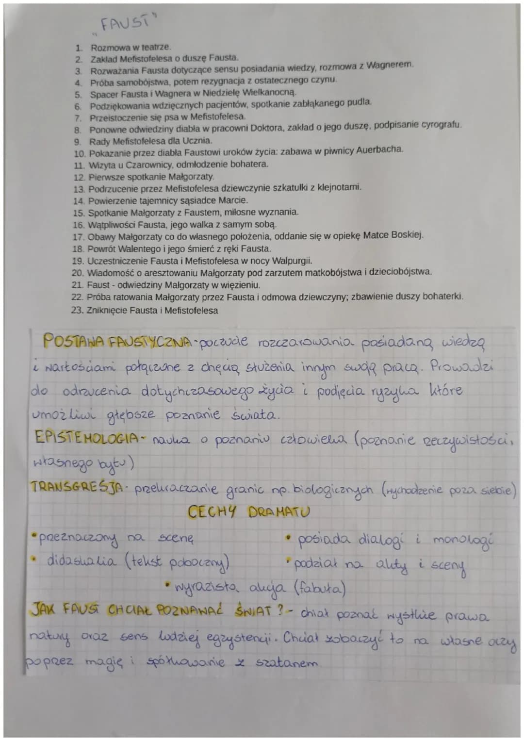 FAUST
1. Rozmowa w teatrze.
2. Zaklad Mefistofelesa o duszę Fausta.
3. Rozważania Fausta dotyczące sensu posiadania wiedzy, rozmowa z Wagner