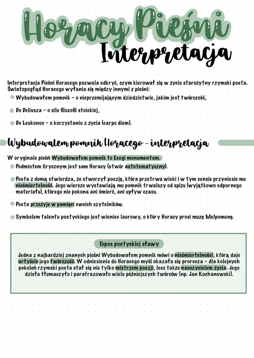 Horacy Pieśni
Interpretacja
Interpretacja Pieśni Horacego pozwala odkryć, czym kierował się w życiu starożytny rzymski poeta.
Światopogłąd H