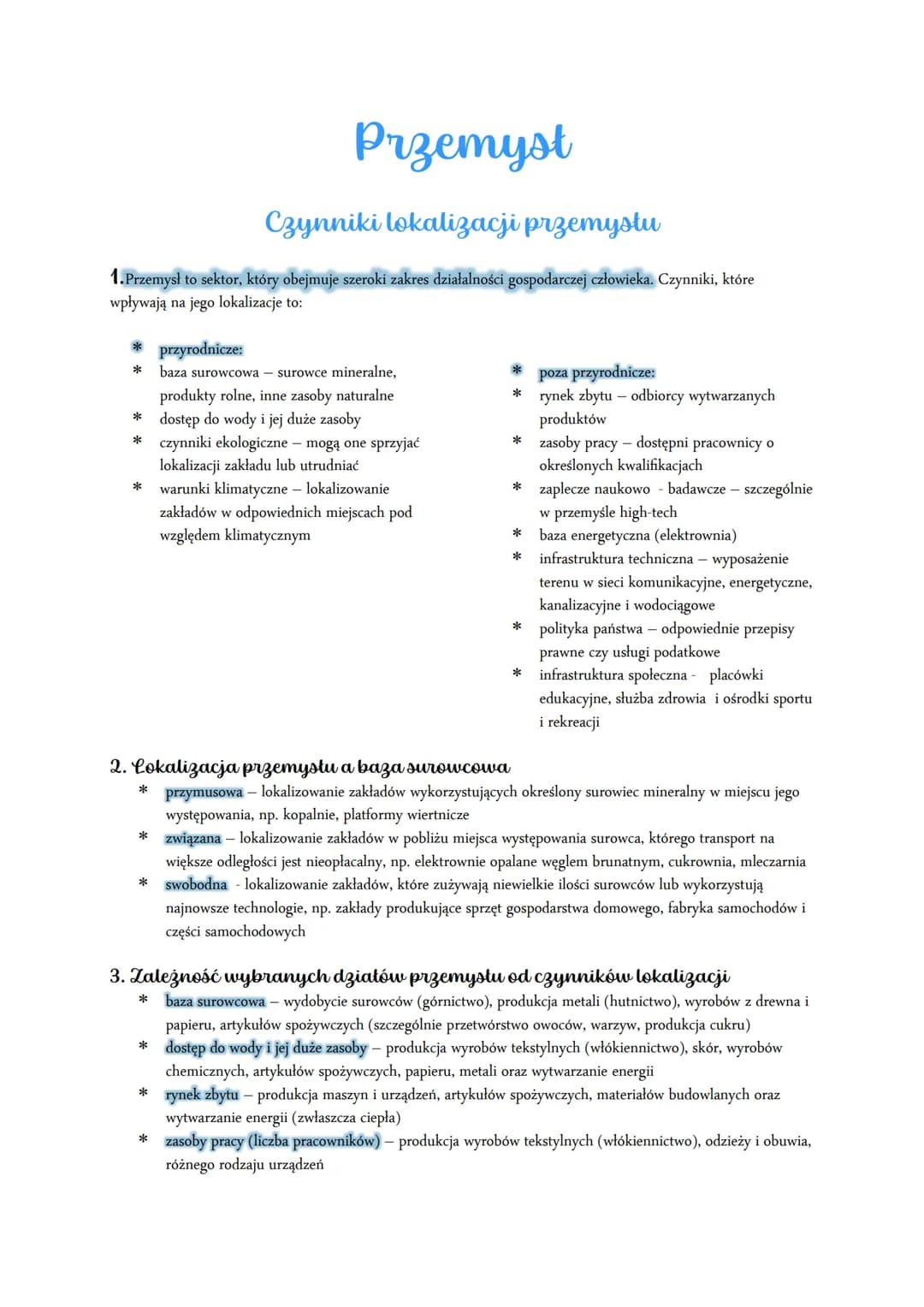 Przemysł
Czynniki lokalizacji przemysłu
1. Przemysł to sektor, który obejmuje szeroki zakres działalności gospodarczej człowieka. Czynniki, 