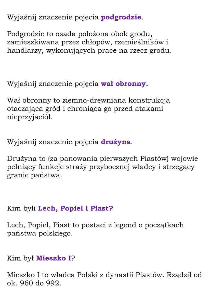 Mieszko I
(Dział Polska Piastów)
Fiszki
Wyjaśnij znaczenie pojęcia legenda.
Legenda to opowieść dotycząca życia bohaterów,
świętych bądź wyd