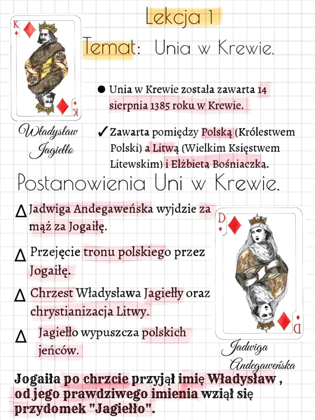 Lekcja 1
Temat: Unia w Krewie.
Unia w krewie została zawarta 14
sierpnia 1385 roku w Krewie.
Wladyslaw ✓Zawarta pomiędzy Polską (Królestwem
