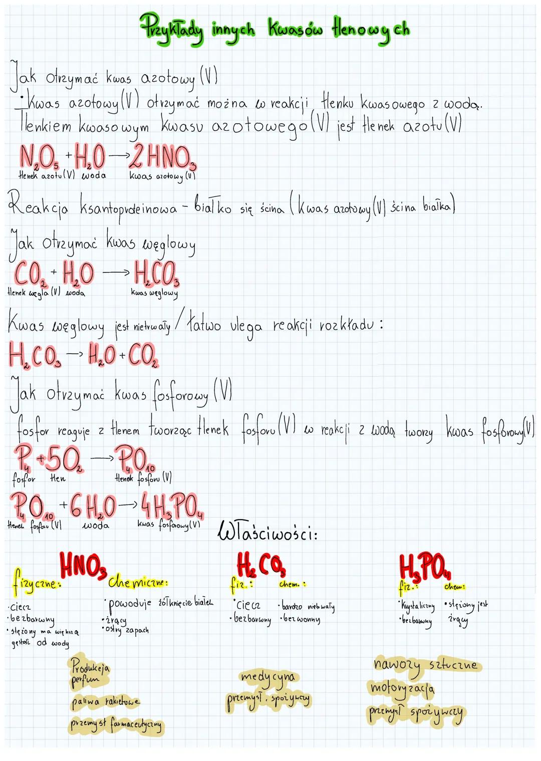 Różne przykłady kwasów tlenowych
