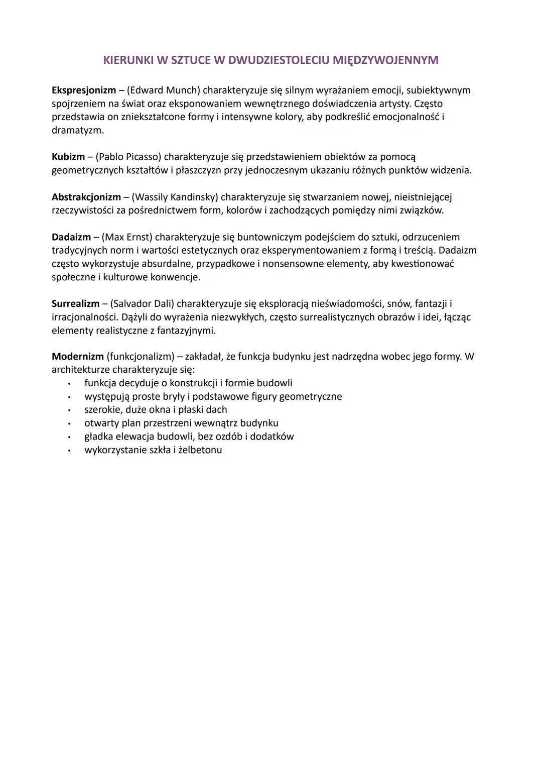 Najważniejsze Kierunki w Sztuce Dwudziestolecia Międzywojennego