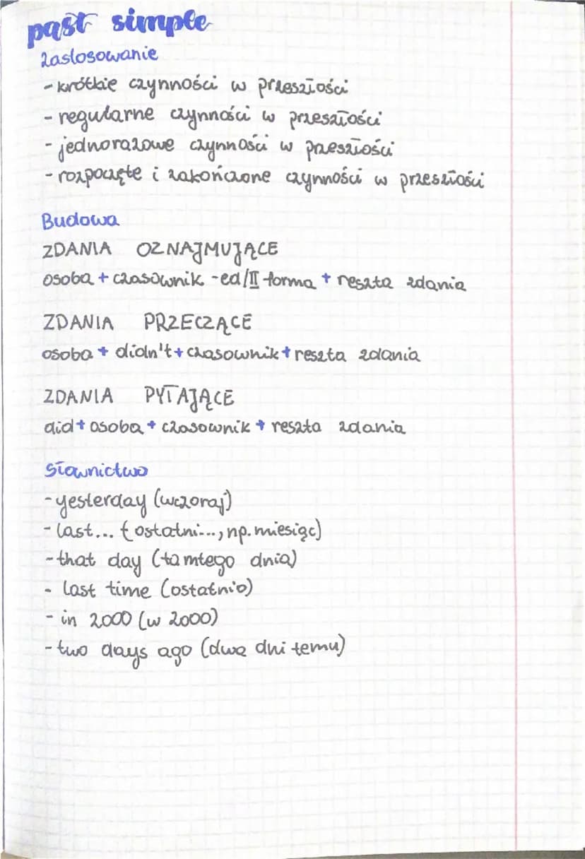 present simple
Zastosowanie
-regularne czynności, rutyny
-fakty ogólne, prawa natury
harmonogramy
Budowa
ZDANIA OZNAJMUJĄCE
osoba + przysłów