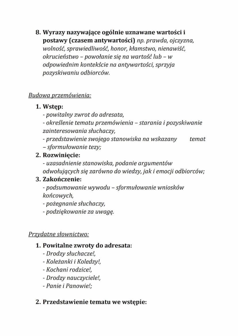 Przemówienie
Przemówienie - oficjalna wypowiedź przygotowana na określoną
okoliczność i skierowana do dużej grupy odbiorców. Celem
przemówie