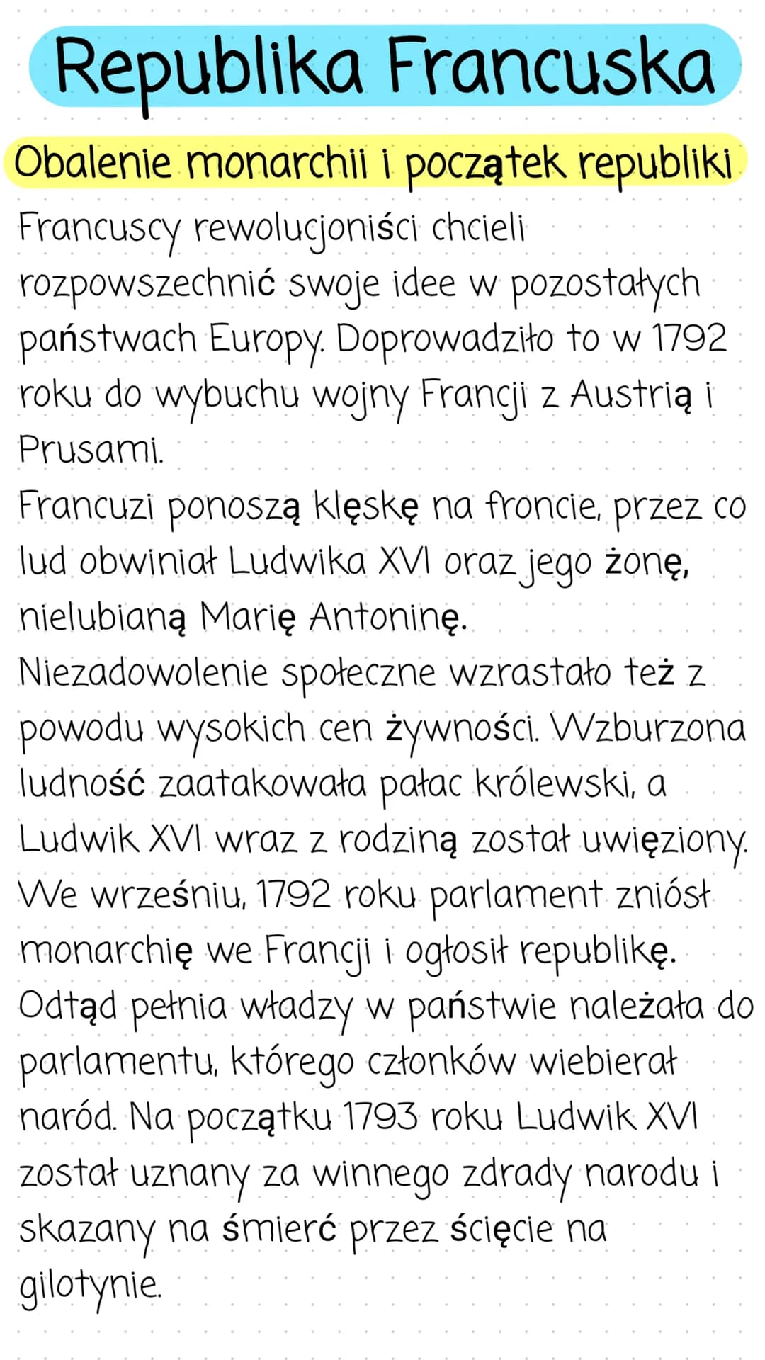 Republika Francuska
Obalenie monarchii I początek republiki
Francuscy rewolucjoniści chcieli
rozpowszechnić swoje idee w pozostałych
państwa