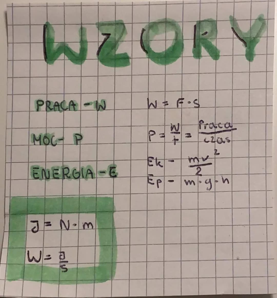 Praca, moc, energia - Wzory, zadania i sprawdzian dla klasa 7
