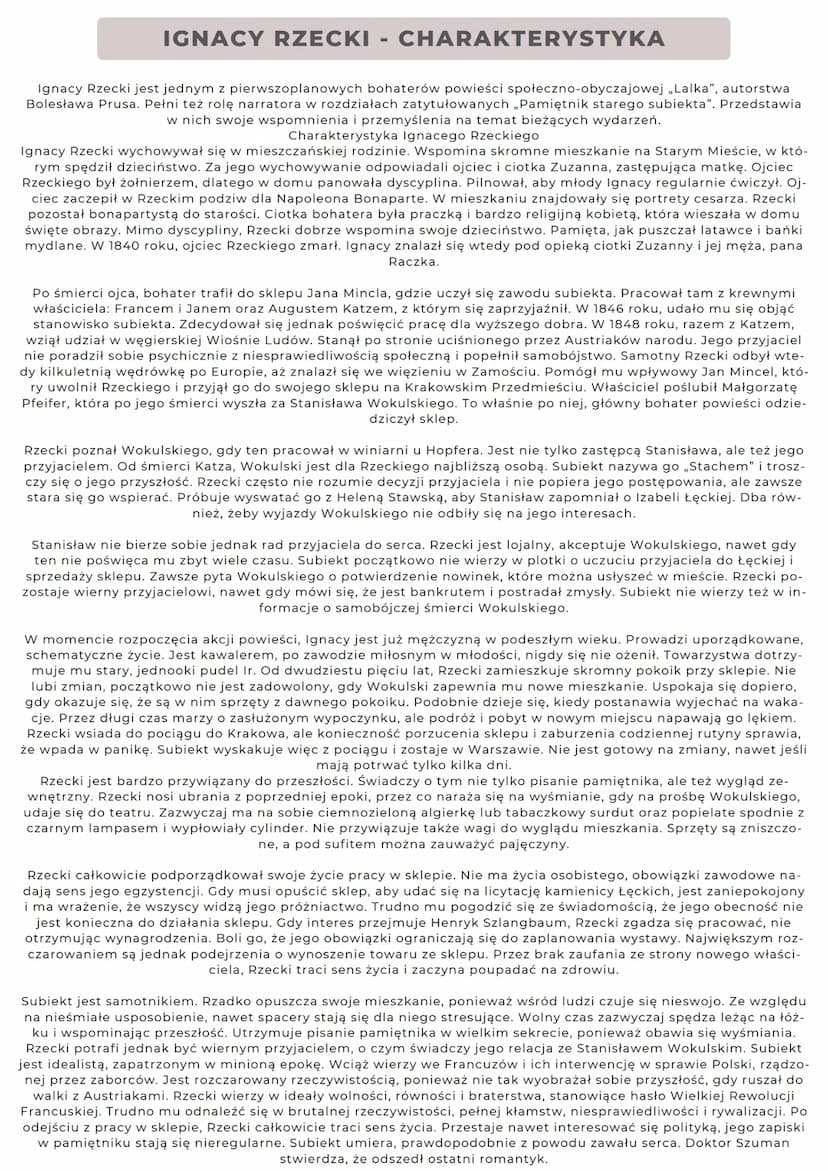 Lalka
BOLESŁAW
PRUS "Lalka"
BOLESŁAW PRUS
TROCHĘ O AUTORZE
Bolesław Prus, a właściwie Aleksander Głowacki, żył w latach 1847-1912.
Pochodził