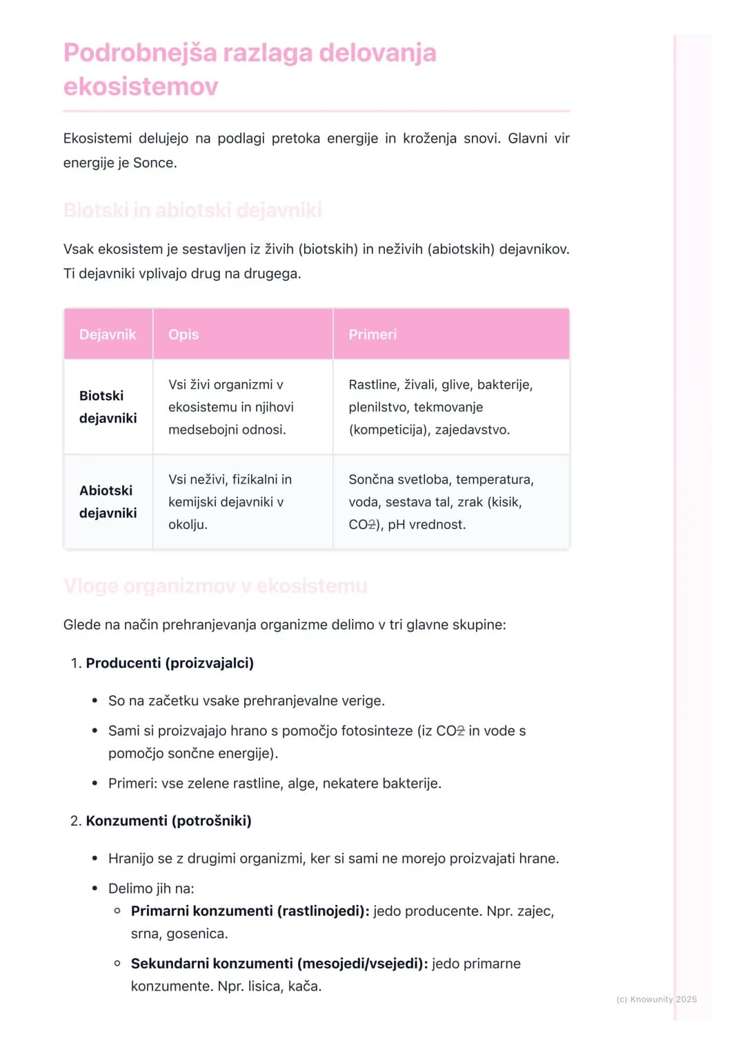 # Ekosistemi in biotska
raznovrstnost

## Uvod v ekosisteme

Ekosistem je življenjska združba organizmov (biocenoza) in njihovega neživega
o