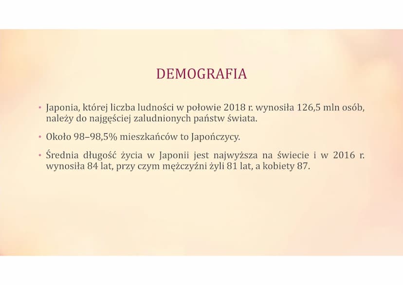 JAPONIA
Fakty i ciekawostki INFORMACJE POŁOŻENIE
• Japonię otacza Ocean Spokojny,
Morze Japońskie oraz Morze Żółte.
Mówi się, że ma kształt 