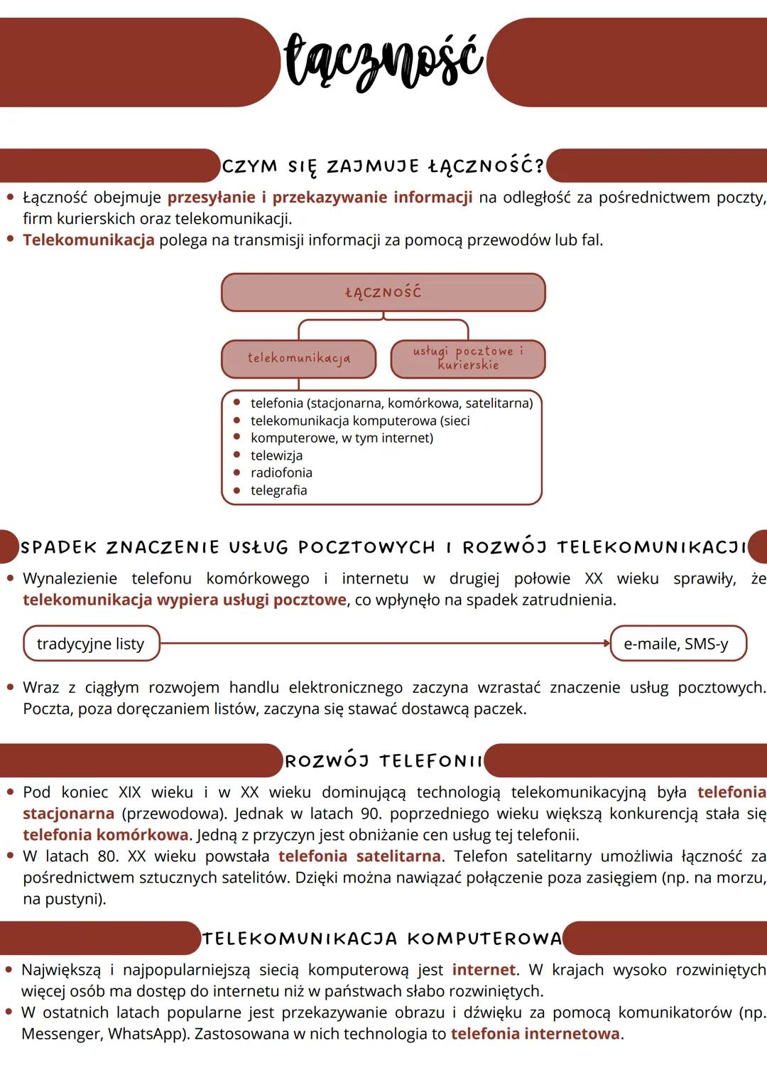 --- OCR Start ---
łączność
CZYM SIĘ ZAJMUJE ŁĄCZNOŚĆ?
• Łączność obejmuje przesyłanie i przekazywanie informacji na odległość za pośrednictw