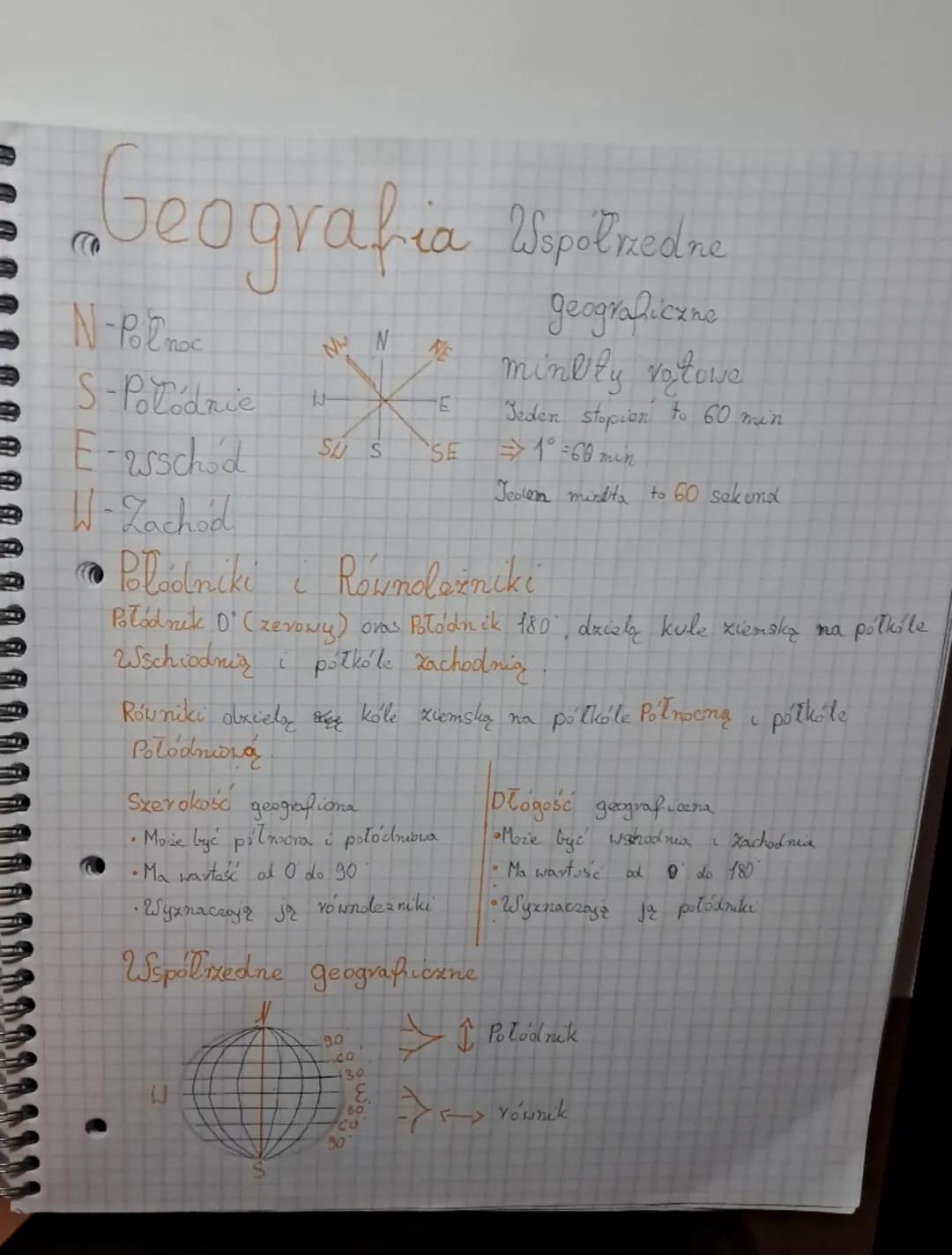 Geografia Walpoledne
N-Po & moc
NW N
NE
E
SE
J
S-Polodnie
E-rsschod SU S
geograficzne
minuty vątowe
Jeden stopien to 60 min
=>1° = 60 min
Je