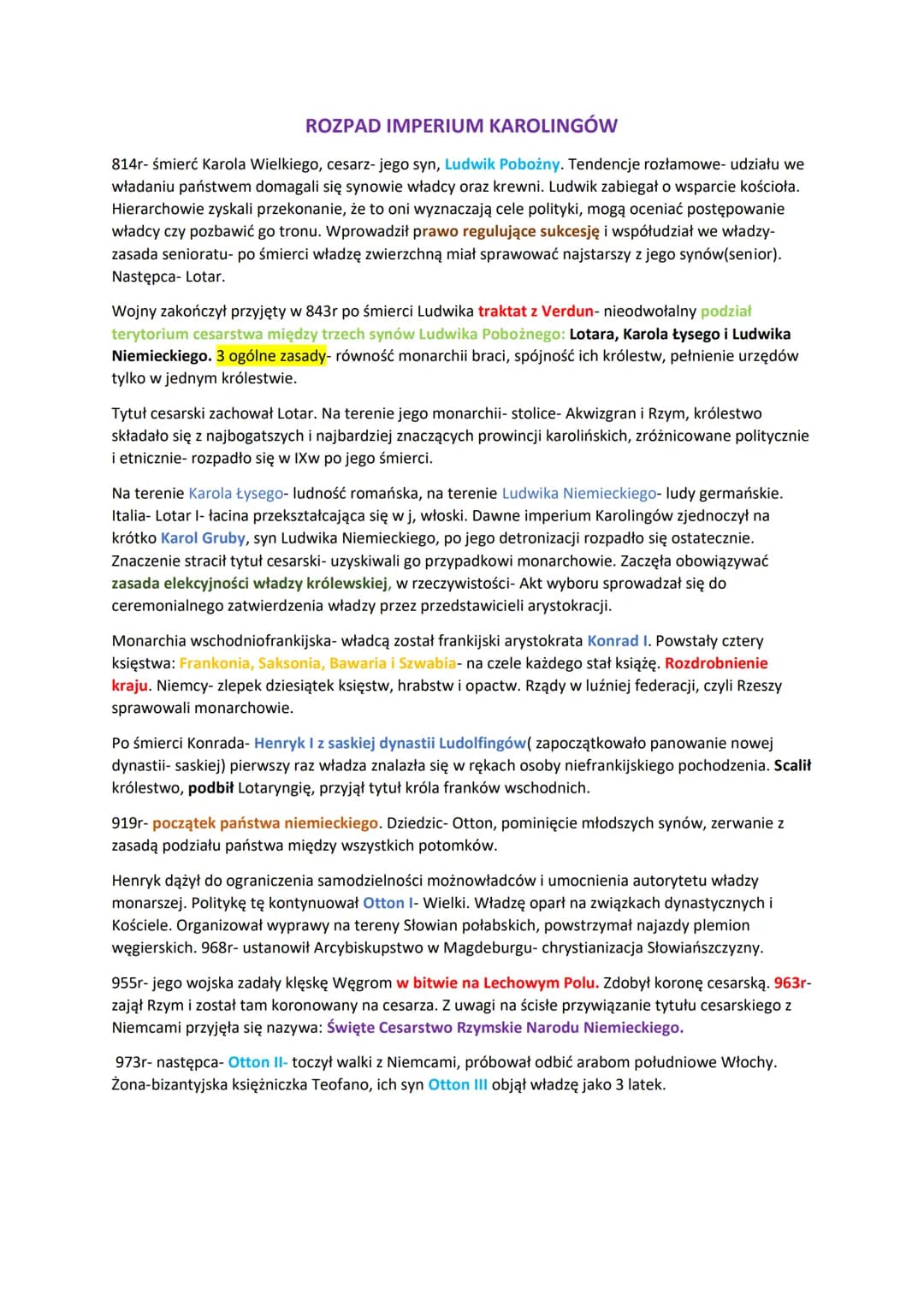 ROZPAD IMPERIUM KAROLINGÓW
814r- śmierć Karola Wielkiego, cesarz- jego syn, Ludwik Pobożny. Tendencje rozłamowe- udziału we
władaniu państwe
