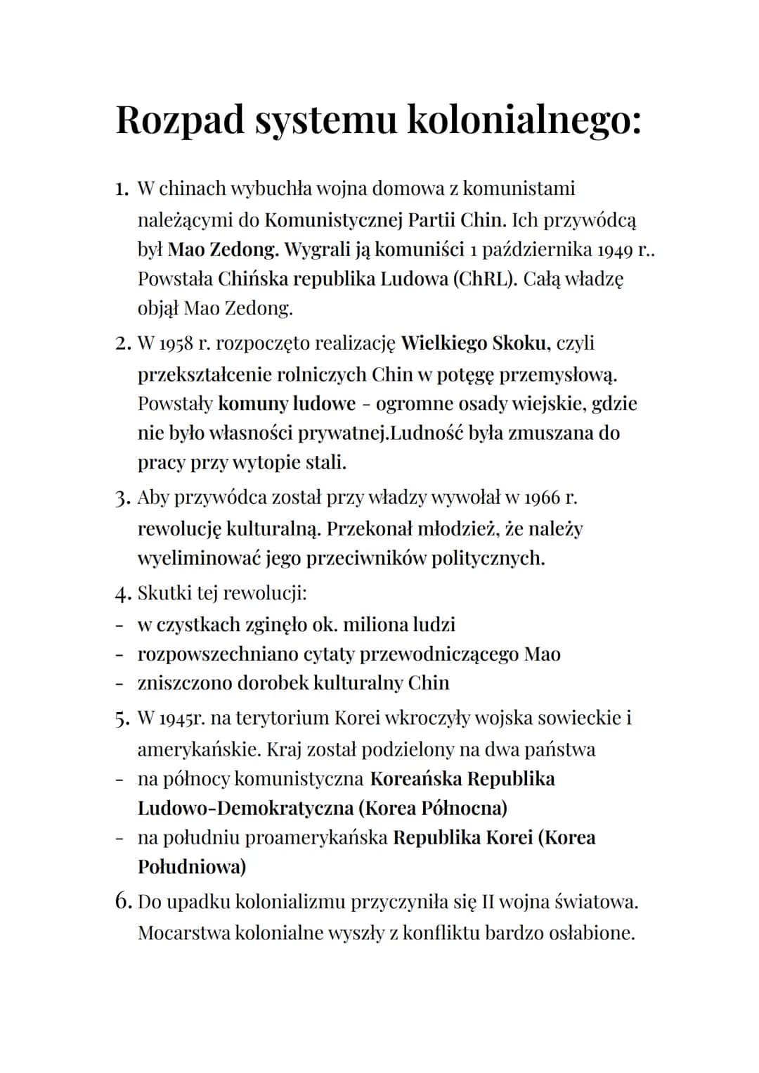 <h2 id="rozpadsystemukolonialnego">Rozpad systemu kolonialnego</h2>
<p><strong>Chiny i Mao Zedong</strong></p>
<p>Po wygranej wojnie domowej