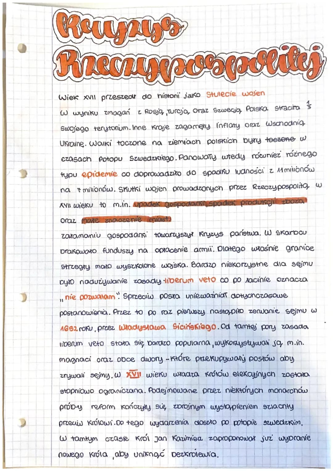Arcusspolity
Wiek XVII przeszed do historii jako Stulecie wojen
W wyniku zmagań z Rosją,, Turcją, oraz Szwecją Polska stracira
Swojego teryt