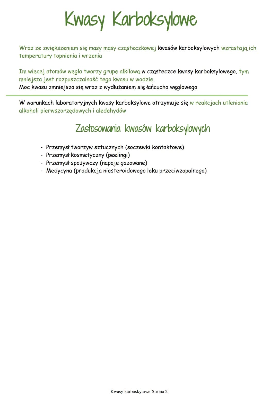 Kwasy Karboksylowe
Kwasy karboksylowe to jednofunkcyjne pochodne węglowodorów, które zawierają w
cząsteczkach grupę karboksylową o wzorze -C