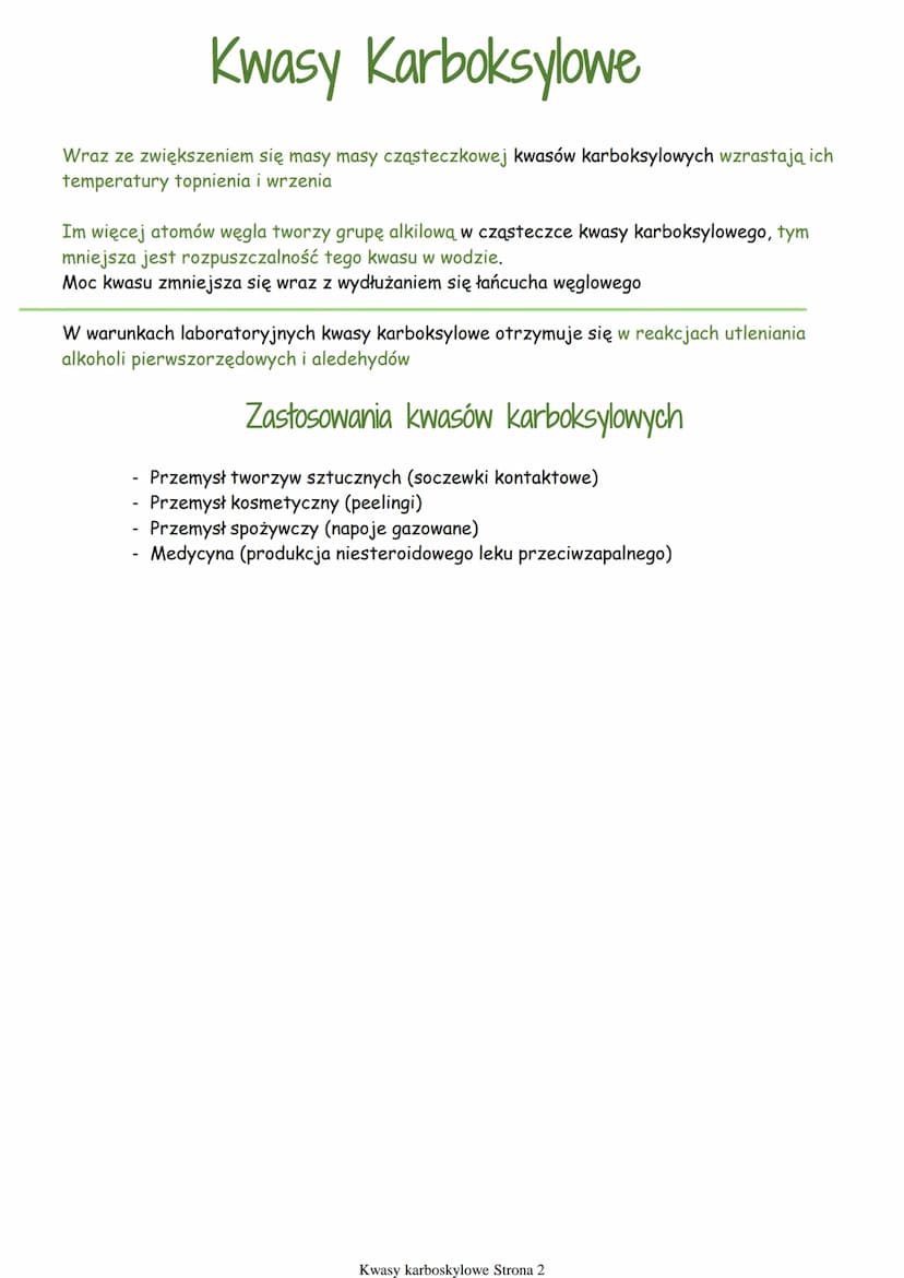 Kwasy Karboksylowe
Kwasy karboksylowe to jednofunkcyjne pochodne węglowodorów, które zawierają w
cząsteczkach grupę karboksylową o wzorze -C