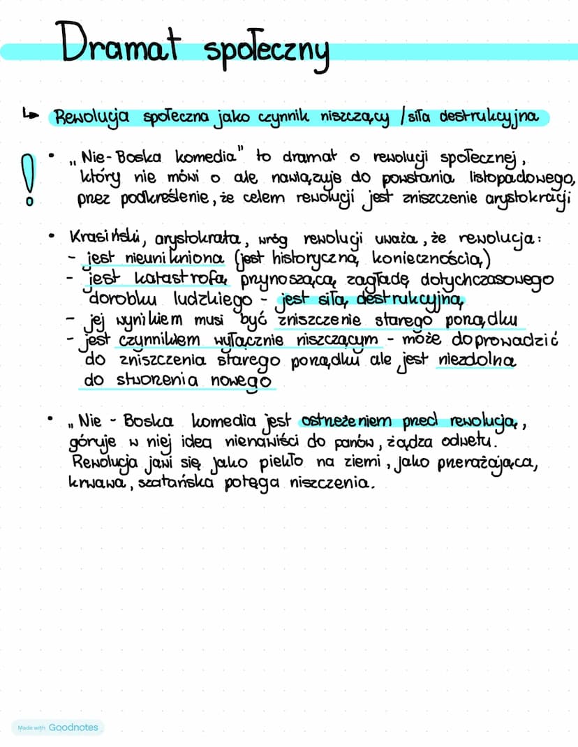 Nie boska
komedia Zygmunt Krasiński
↳ Dramat romantyczny - zerwanie z zasadą trzech jedności,
luźna struktura, pnemieszanie scen realistyczn
