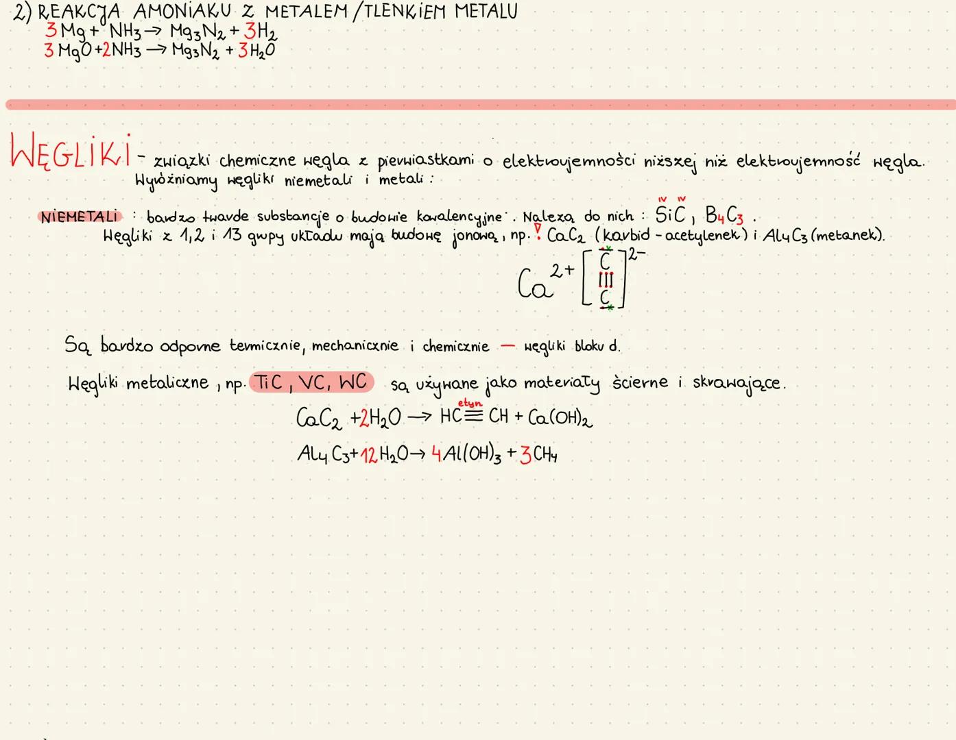 2) REAKCJA
AMONIAKU Z METALEM /TLENKIEM METALU
3Mg + NH3 M93 N₂ + 3H₂
3 MgO+2NH3 →→ M93N₂ + 3H₂O
WĘGLIKI-
IV IV
NIEMETALI bardzo twarde subs