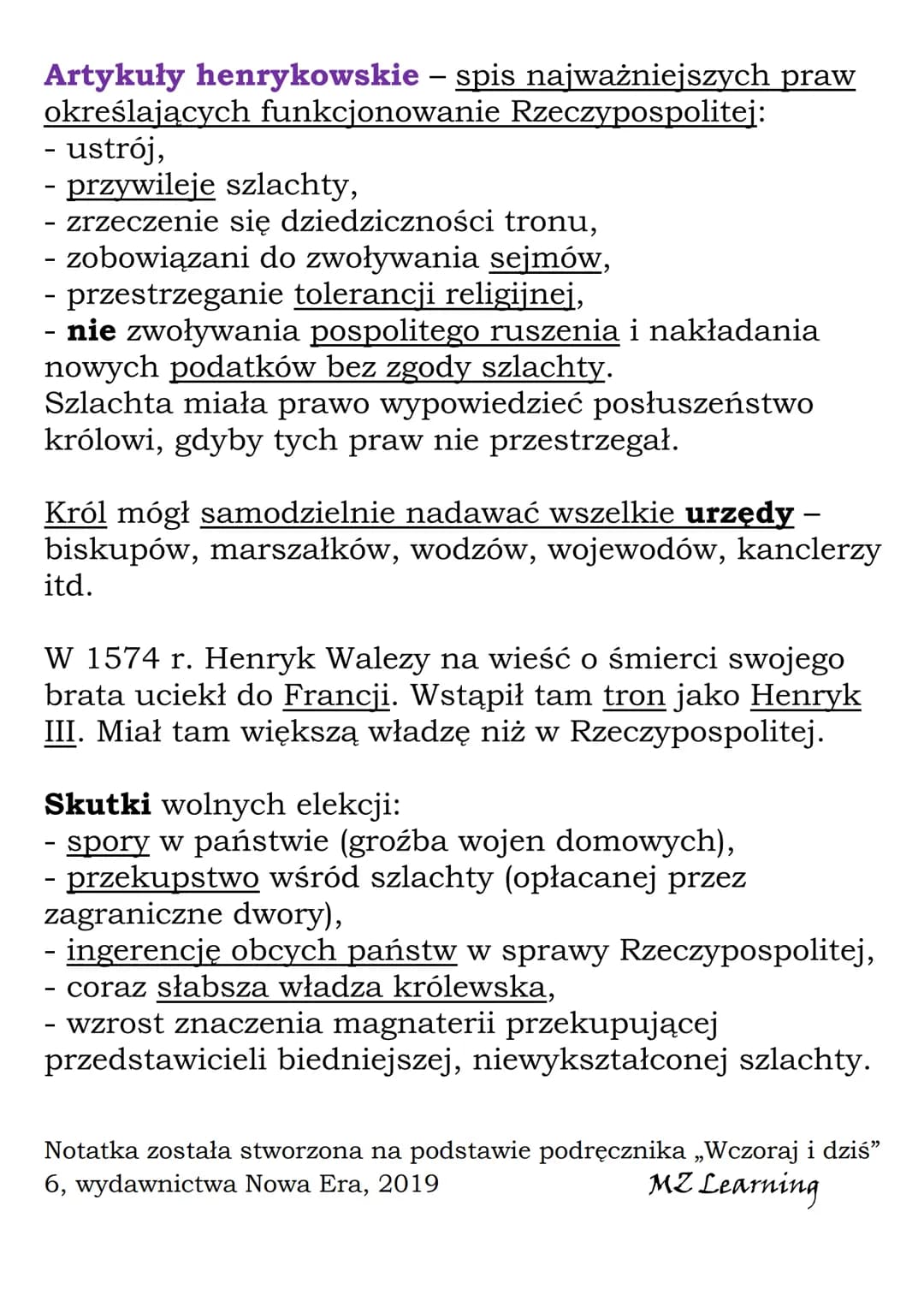 Pierwsza wolna
elekcja
W 1572 r. zmarł Zygmunt II August. Wygasła
dynastia Jagiellonów. Nastąpiło bezkrólewie - okres
między śmiercią króla 