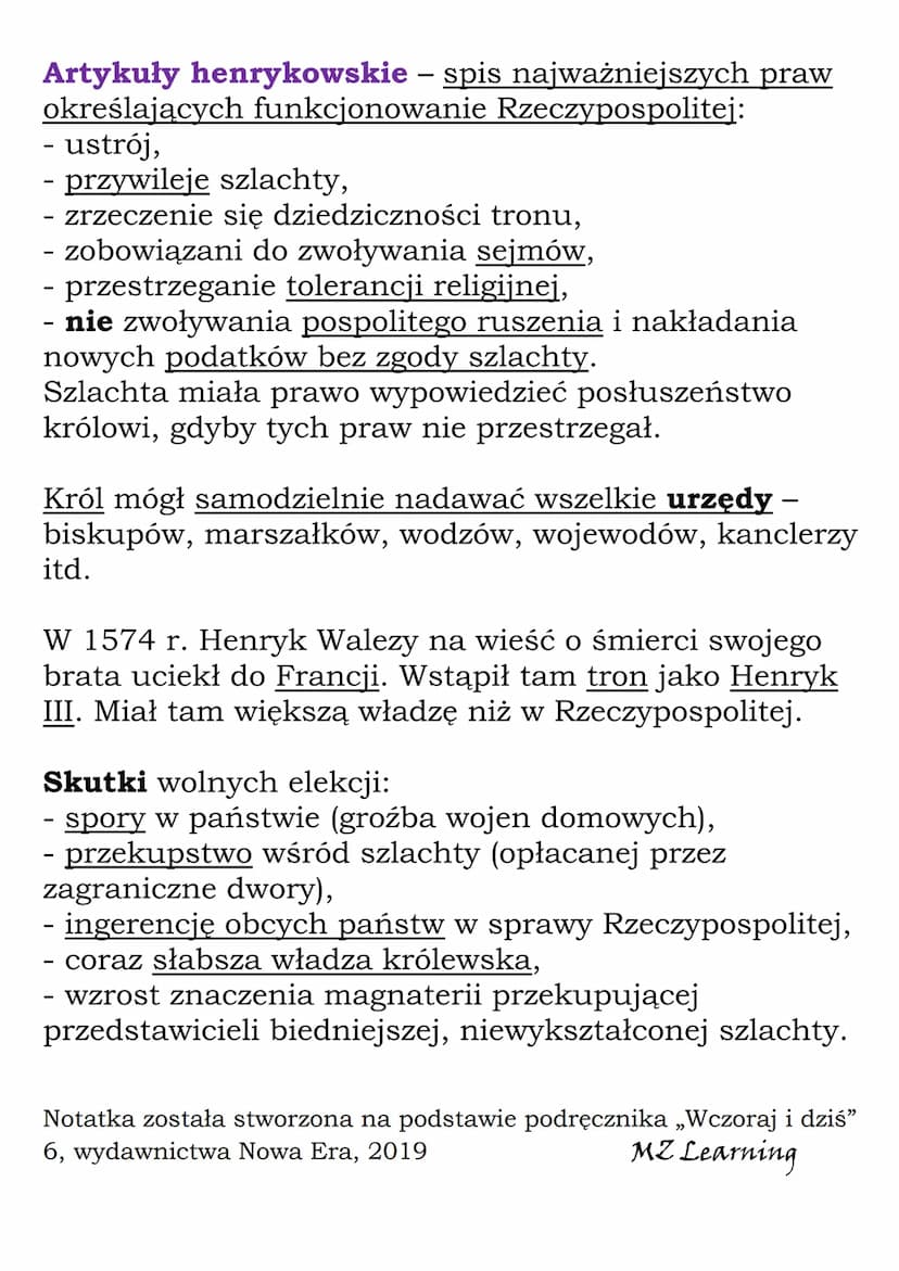 Pierwsza wolna
elekcja
W 1572 r. zmarł Zygmunt II August. Wygasła
dynastia Jagiellonów. Nastąpiło bezkrólewie - okres
między śmiercią króla 