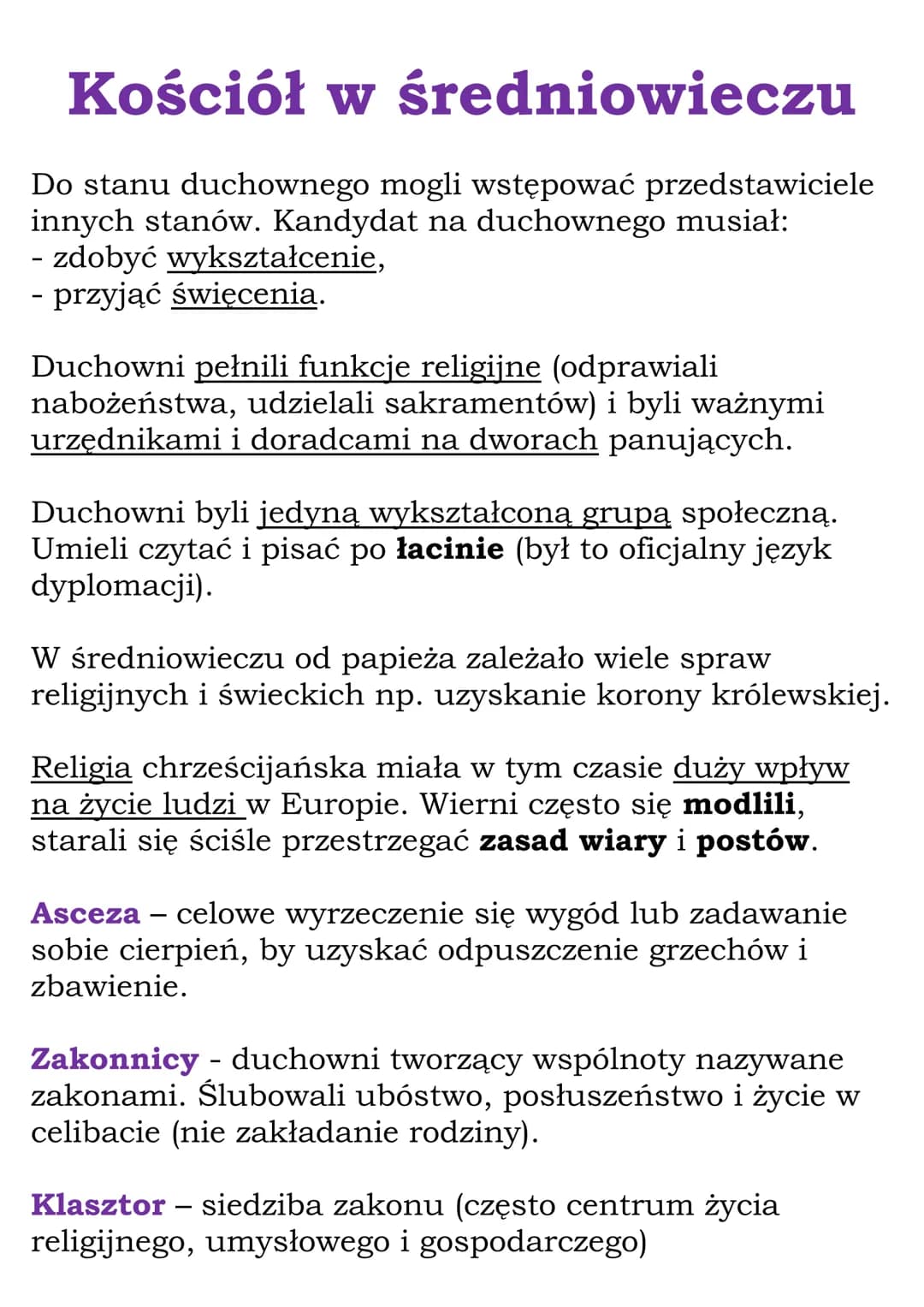 Kościół w średniowieczu
Do stanu duchownego mogli wstępować przedstawiciele
innych stanów. Kandydat na duchownego musiał:
- zdobyć wykształc