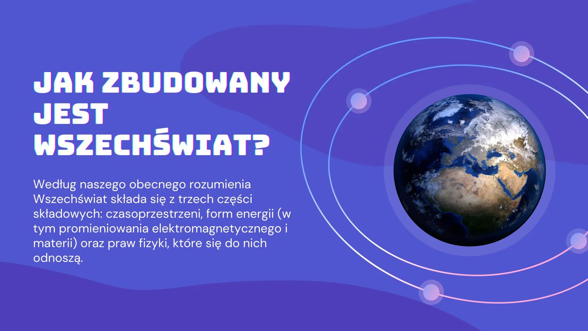 # BUDOWA
# WSZECHŚWIATA # JAK ZBUDOWANY
JEST
WSZECHŚWIAT?

Według naszego obecnego rozumienia
Wszechświat składa się z trzech części
składow