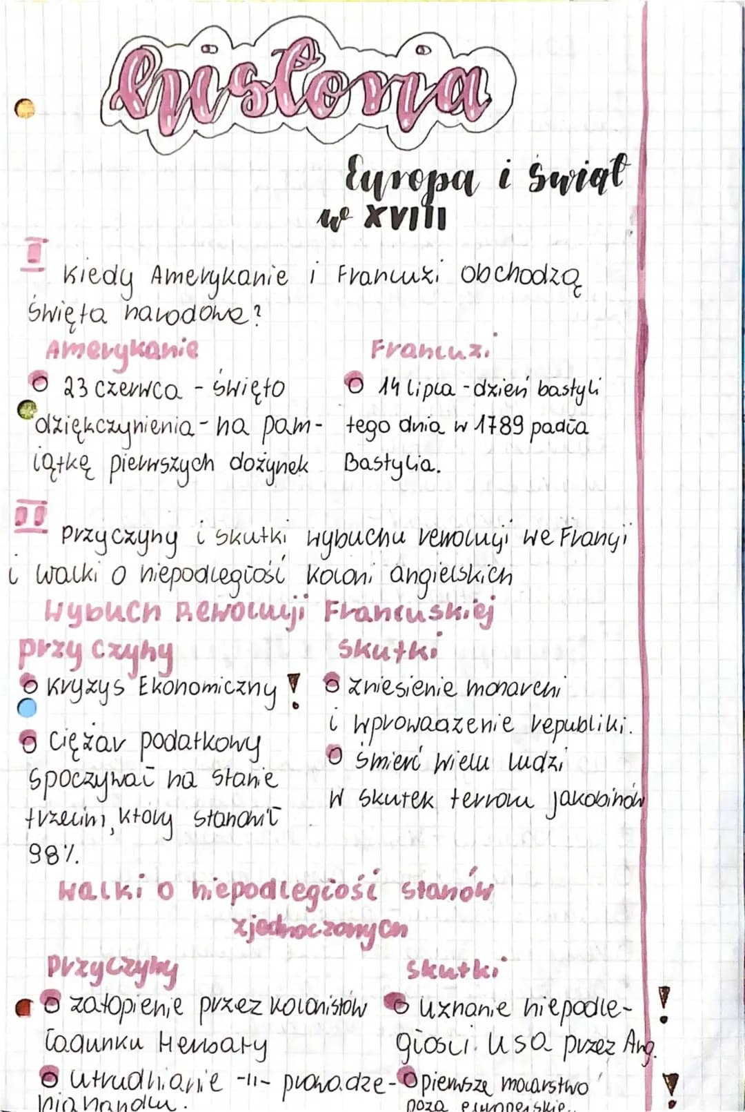 notatka historia klasa 6 Europa i świat w XVIII wieku 