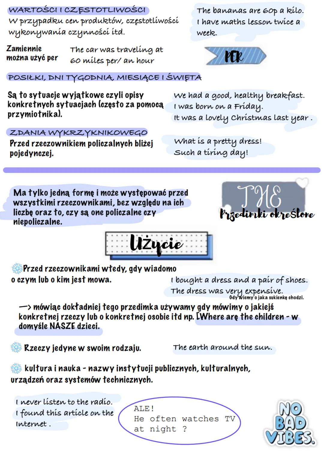 # Przedimki

A AN
Nieokreślore

A za Przedrzeczownikiem lub wyrażeniem rzeczownikowym,
zaczynającą się spółgłoski [w wymowie]

W przypadku n