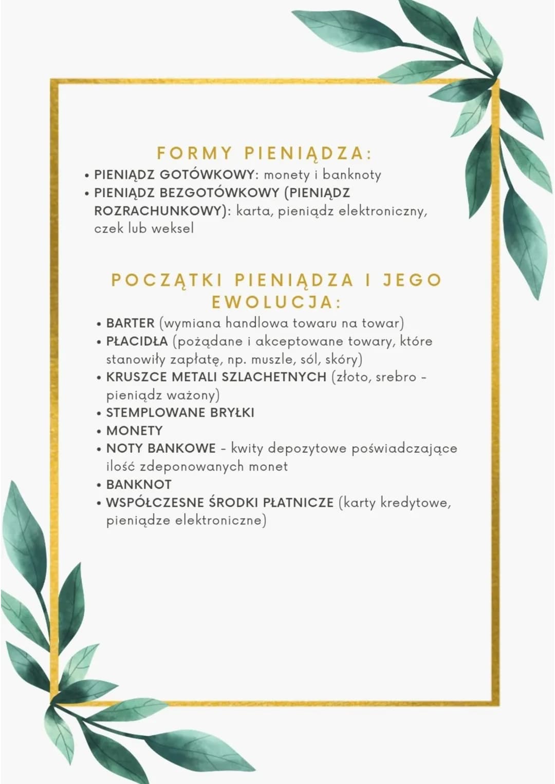 PIENIĄDZ
to znak wartości niewymienialny na złoto i nie posiadający
wartości substancjonalnej. Ma on wartość dzięki
obowiązującej umowie spo