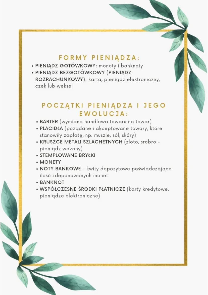 PIENIĄDZ
to znak wartości niewymienialny na złoto i nie posiadający
wartości substancjonalnej. Ma on wartość dzięki
obowiązującej umowie spo
