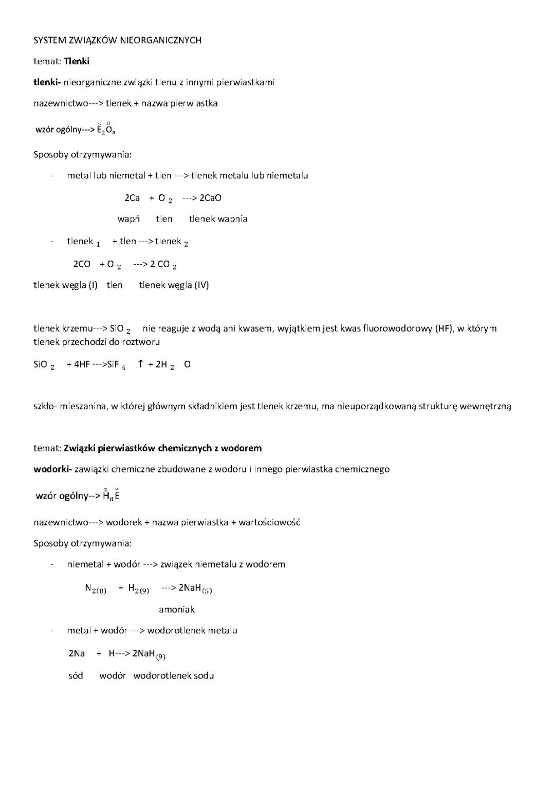 Systematyka związków nieorganicznych: sprawdzian, notatki, zadania - chemia 1