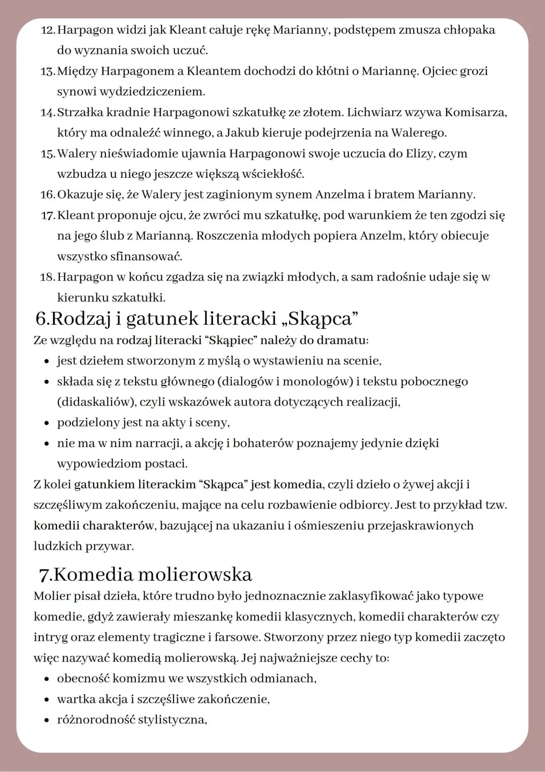 SKĄPIEC
Molière
1. Geneza
Skąpiec został napisany w XVII wieku, w okresie gdy Molière pisał na zamówienie
króla Ludwika XIV. Komedia po raz 