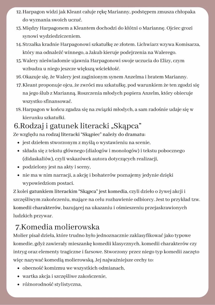 SKĄPIEC
Molière
1. Geneza
Skąpiec został napisany w XVII wieku, w okresie gdy Molière pisał na zamówienie
króla Ludwika XIV. Komedia po raz 