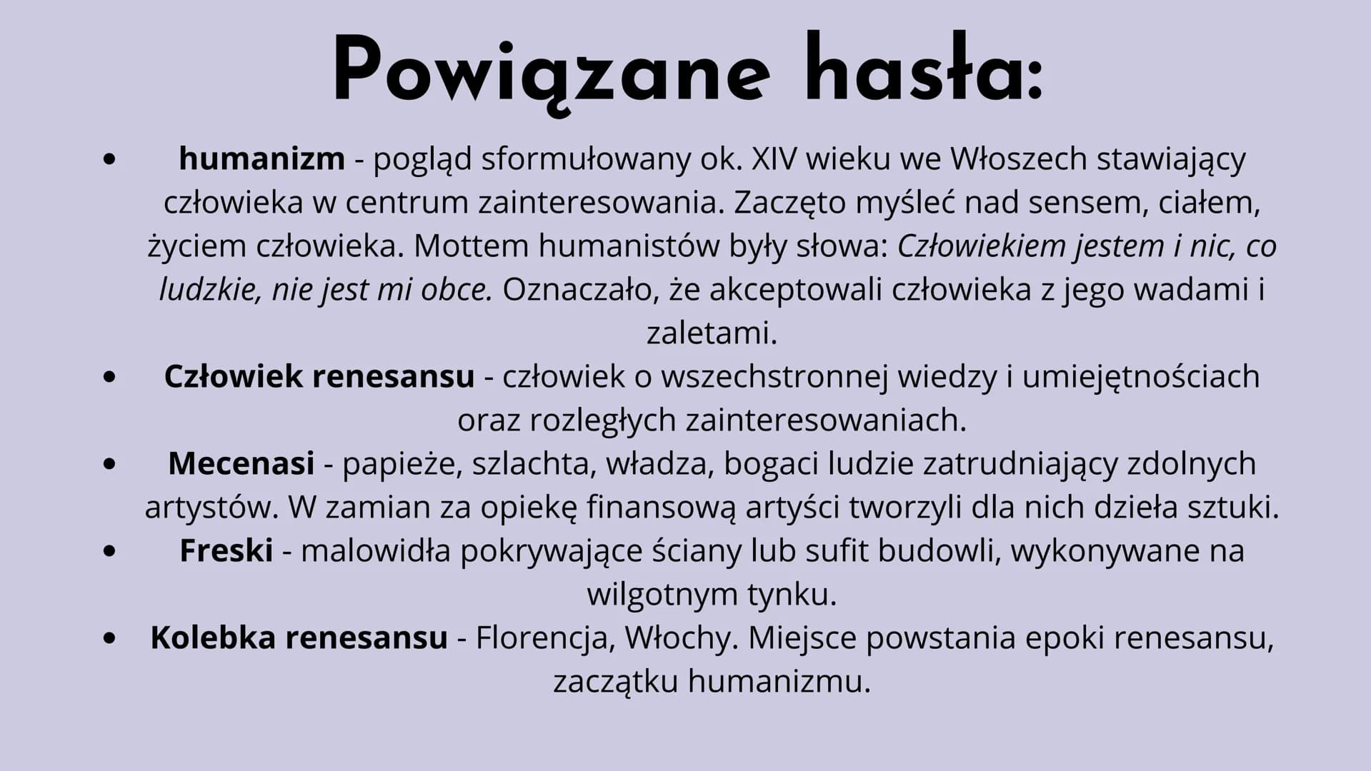 Renesans
w Europie
Renesans (fr.) - odrodzenie
Renesans to okres w kulturze i sztuce europejskiej
trwający od XIV wieku do końca XVI stuleci