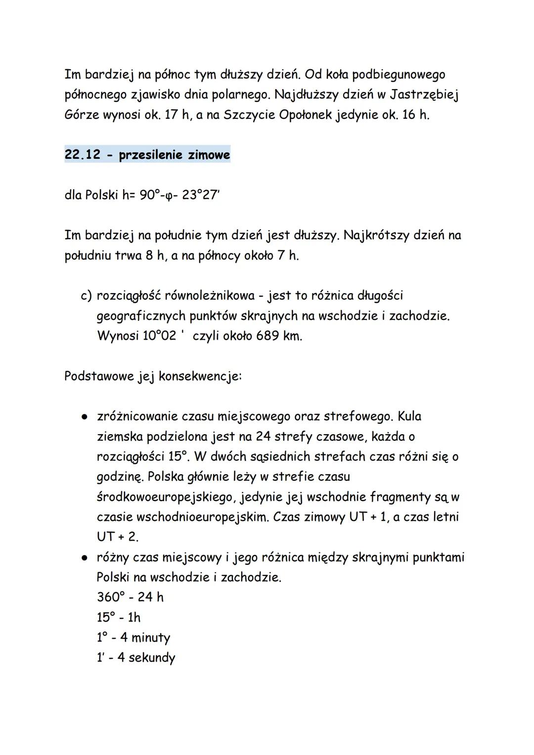 POŁOŻENIE POLSKI - KONSEKWENCJE
Polska leży na północnej i wschodniej półkuli.
Matematyczne konsekwencje położenia Polski:
a) współrzędne pu