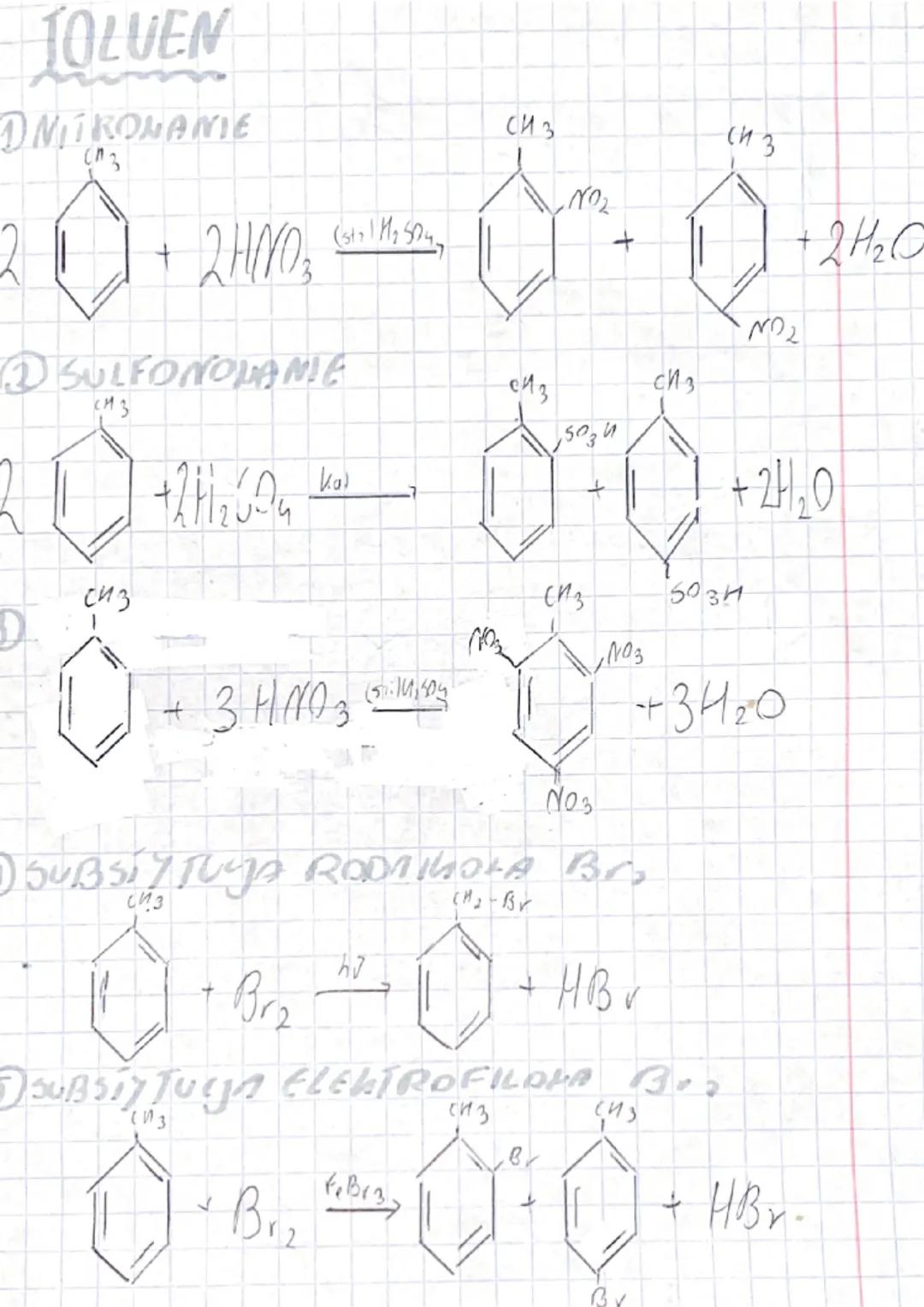 WEGLOWJOBORY
AROMATYCZNE
Najważniejsze reakcje
BENZEN
ONTROWANIE
+ HNO₂
3 SULFONDUANE
(51)) Н250н.
+CH
CH3-Cl
ADDYCJA WODORU
hat
3H₂2 Inp. k