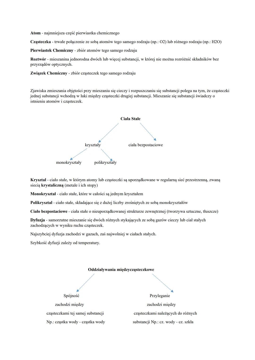Atom - najmniejsza część pierwiastka chemicznego
Cząsteczka - trwałe połączenie ze sobą atomów tego samego rodzaju (np.: 02) lub różnego rod