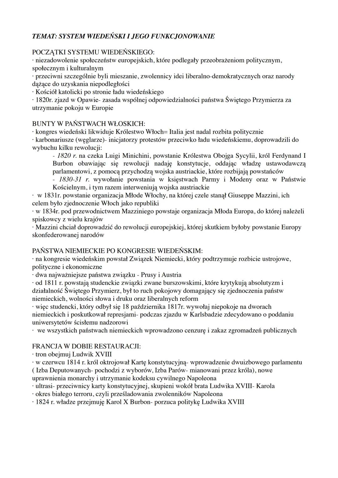 TEMAT: SYSTEM WIEDEŃSKI I JEGO FUNKCJONOWANIE
POCZĄTKI SYSTEMU WIEDEŃSKIEGO:
niezadowolenie społeczeństw europejskich, które podlegały przeo