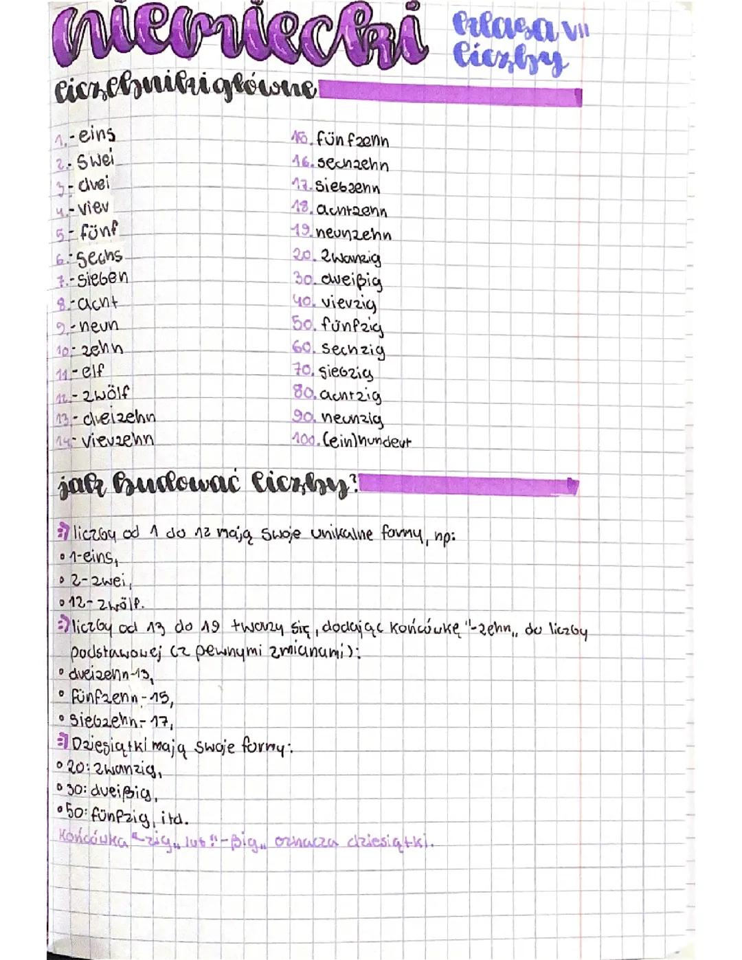 Niemieckie liczby od 1 do 100 – nauka dla klasy 7
