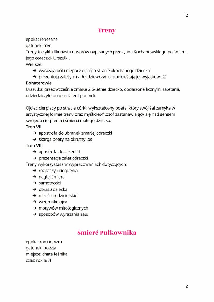 
<h2 id="trenyjankochanowski">Treny; Jan Kochanowski</h2>
<h3 id="epokaigatunek">Epoka i gatunek</h3>
<p>Treny to cykl kilkunastu utworów na