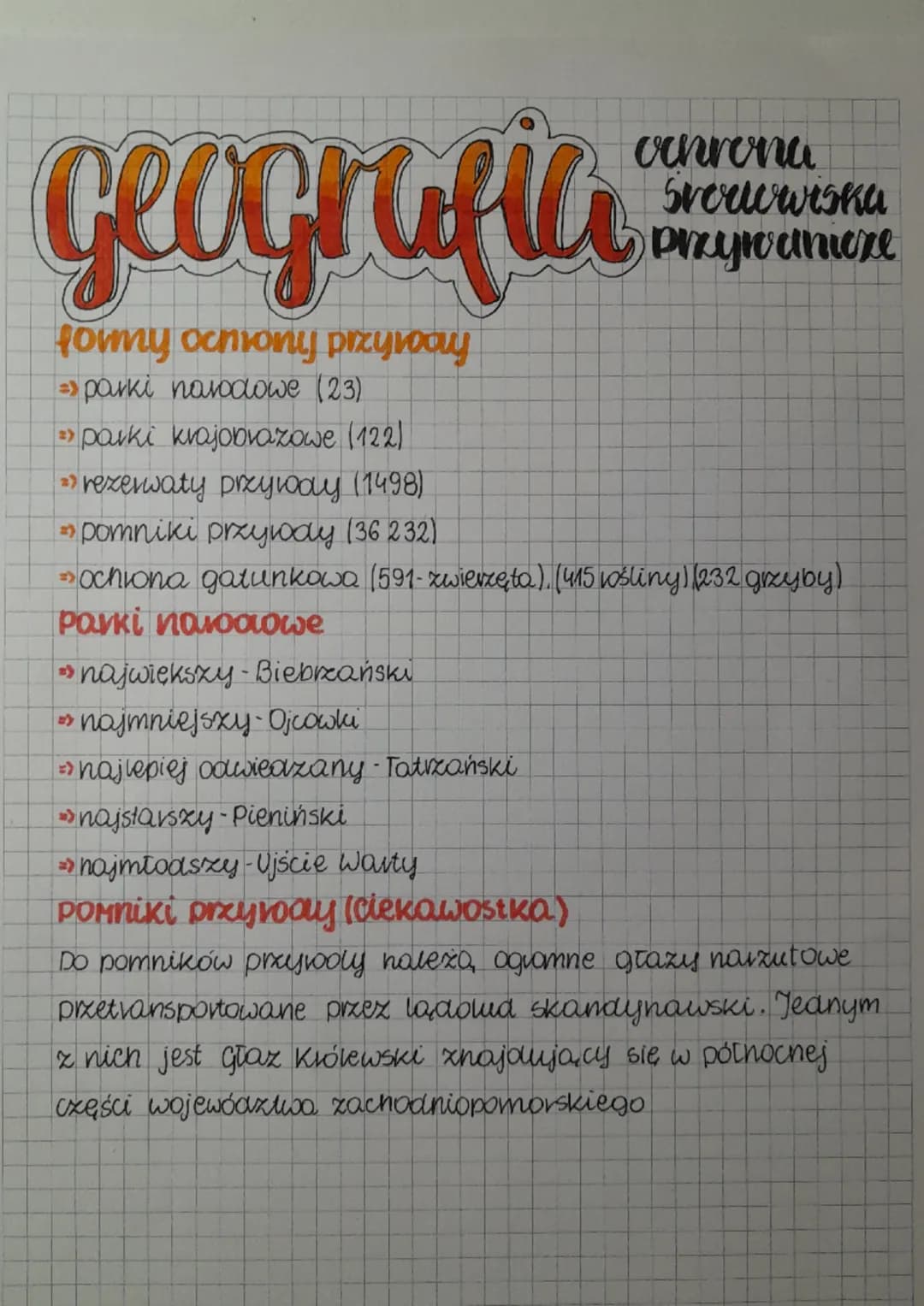 geografia
formy ochrony przywdy
=>parki narodowe (23)
=> parki krajobrazowe (122)
25 rezerwaty przyway (1498)
pomniki przyrody (36 232)
>> o