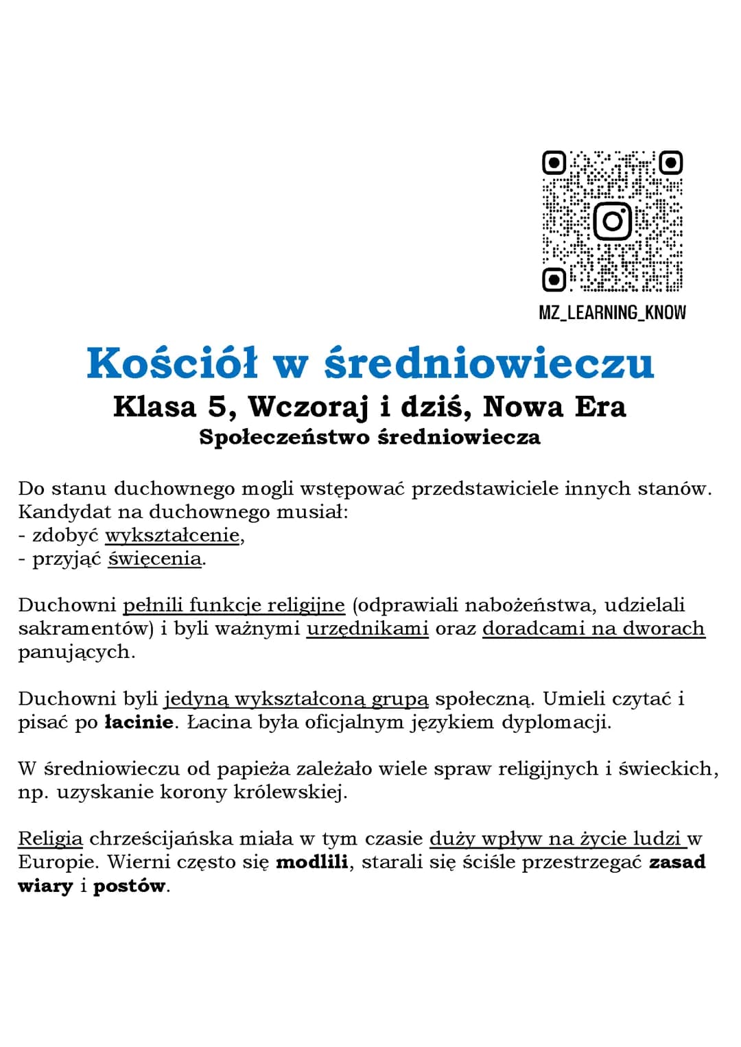 Kościół w średniowieczu Klasa 5, Wczoraj i dziś, Nowa Era Społeczeństwo średniowiecza