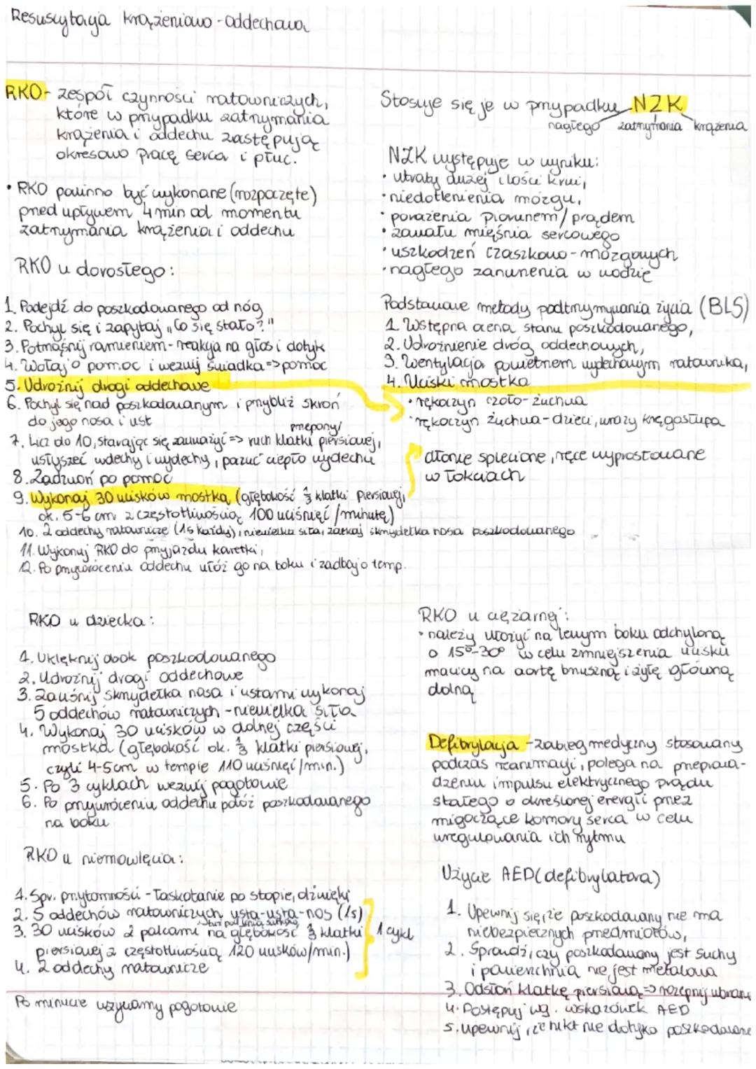 # Resuscytaja krążeniowo-oddechavo

RKO-zespół czynności ratowniczych,
które w pmypadku zatnymania
krażenia i addechu zastępują
okresowo pra