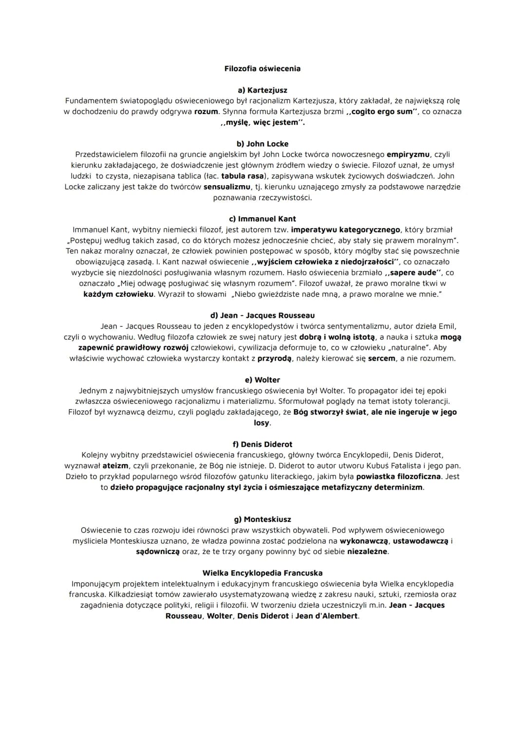
<p>Filozofia epoki oświecenia opierała się na założeniach racjonalizmu, którego prekursorem był Kartezjusz. Kartezjusz zakładał, że najwięk