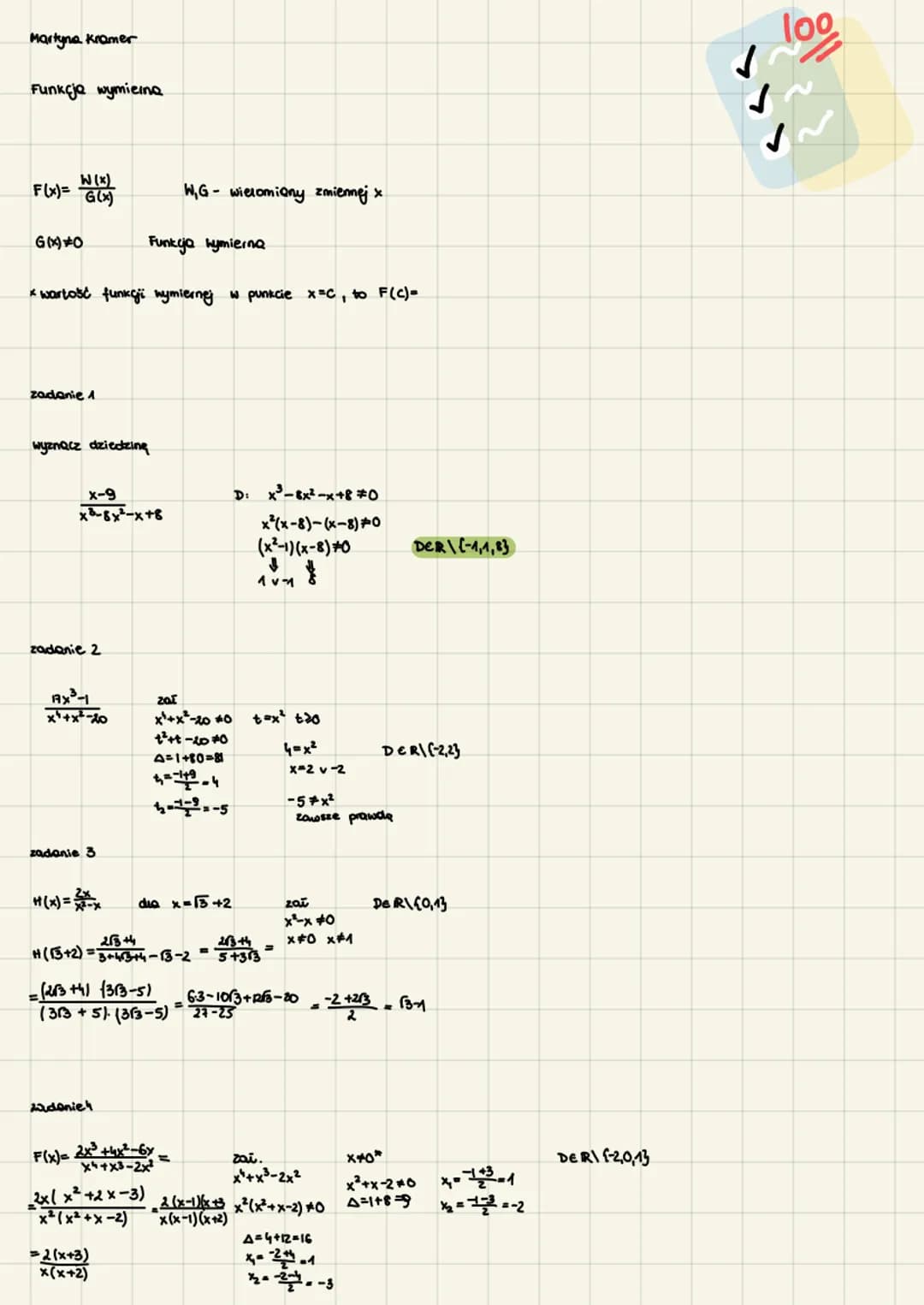 Martyna Kramer
Funkcja wymieina
W(x)
F(x) = N(4)
G(x) *0
zadanie
* wartość funkcji wymiernej w punkcie x=C₁ to F(C)=
wyznacz dziedzinę
zadan